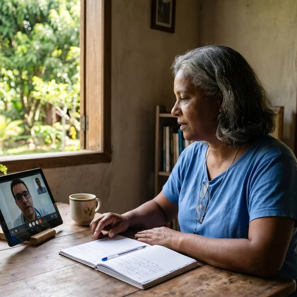 Pessoa em consulta de telemedicina pelo tablet